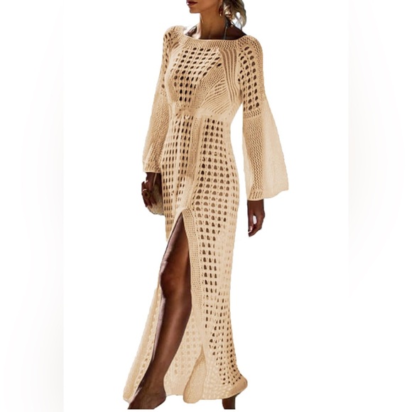 Elegant Tan Crochet Swim Cover-Up